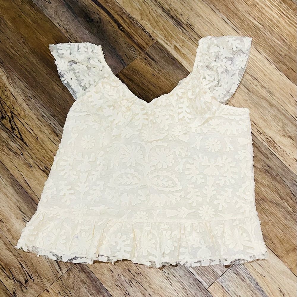 Anthropologie Lace Off-The-Shoulder Cream Blouse size XL - Picture 6 of 13
